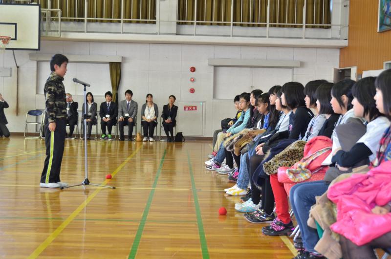 三吉小学校児童を代表して近藤蒼真くんが歓迎のあいさつをしました