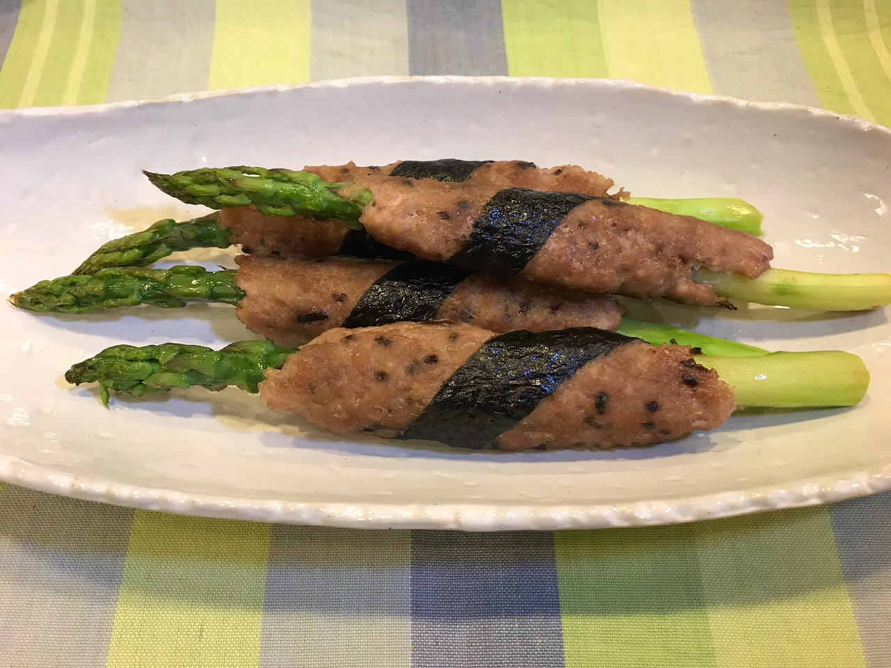 アスパラのミンチ焼き