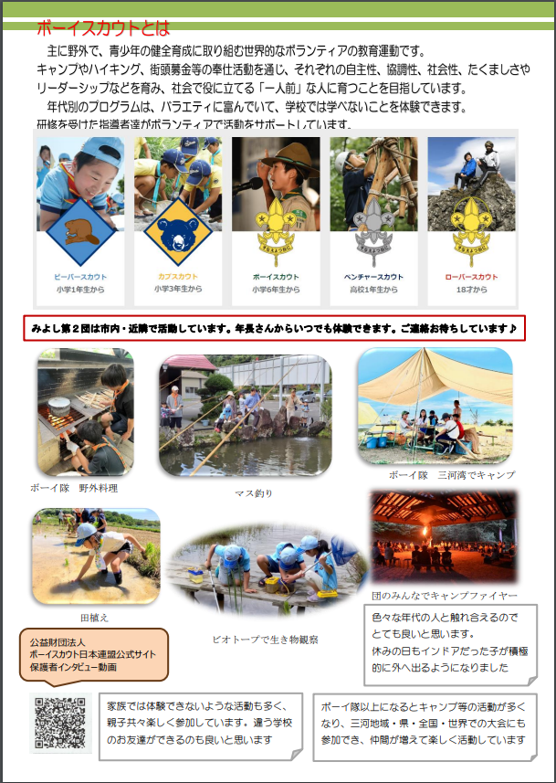 ボーイスカウトみよし2団ビーバー隊体験活動について2