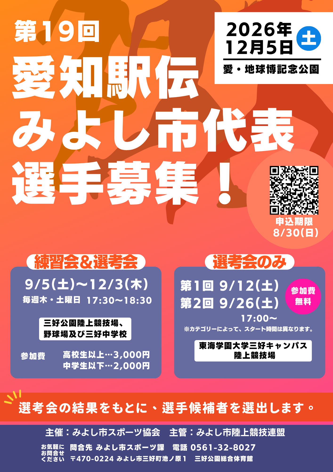 愛知万博メモリアル第19回愛知県市町村対抗駅伝競走大会「練習会」及び「選考会」参加者募集