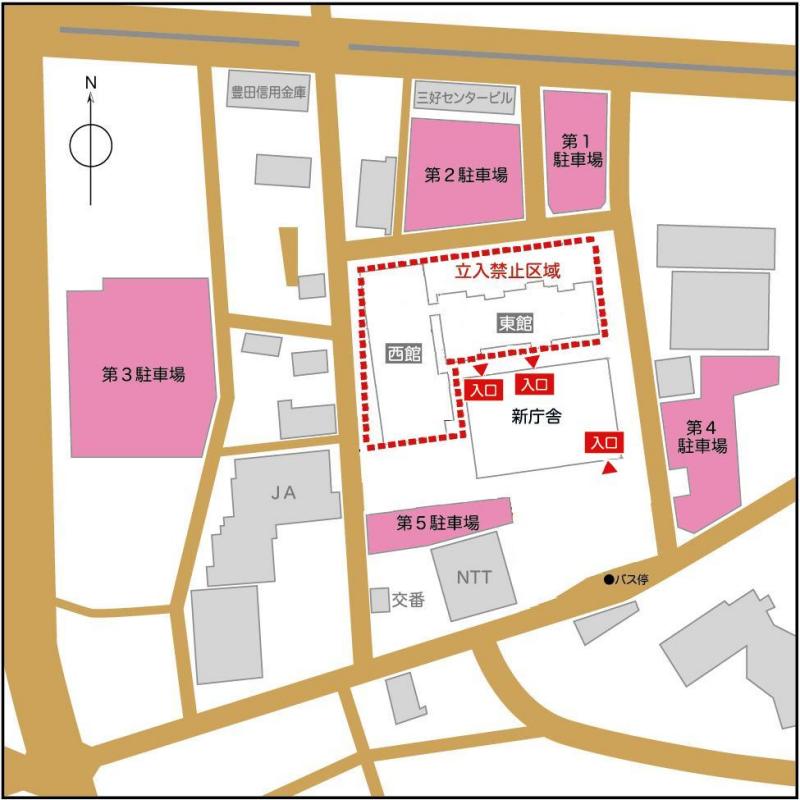 立入禁止区域が赤い枠で示してある地図