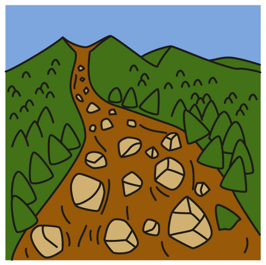山で土石流が発生しているイラスト