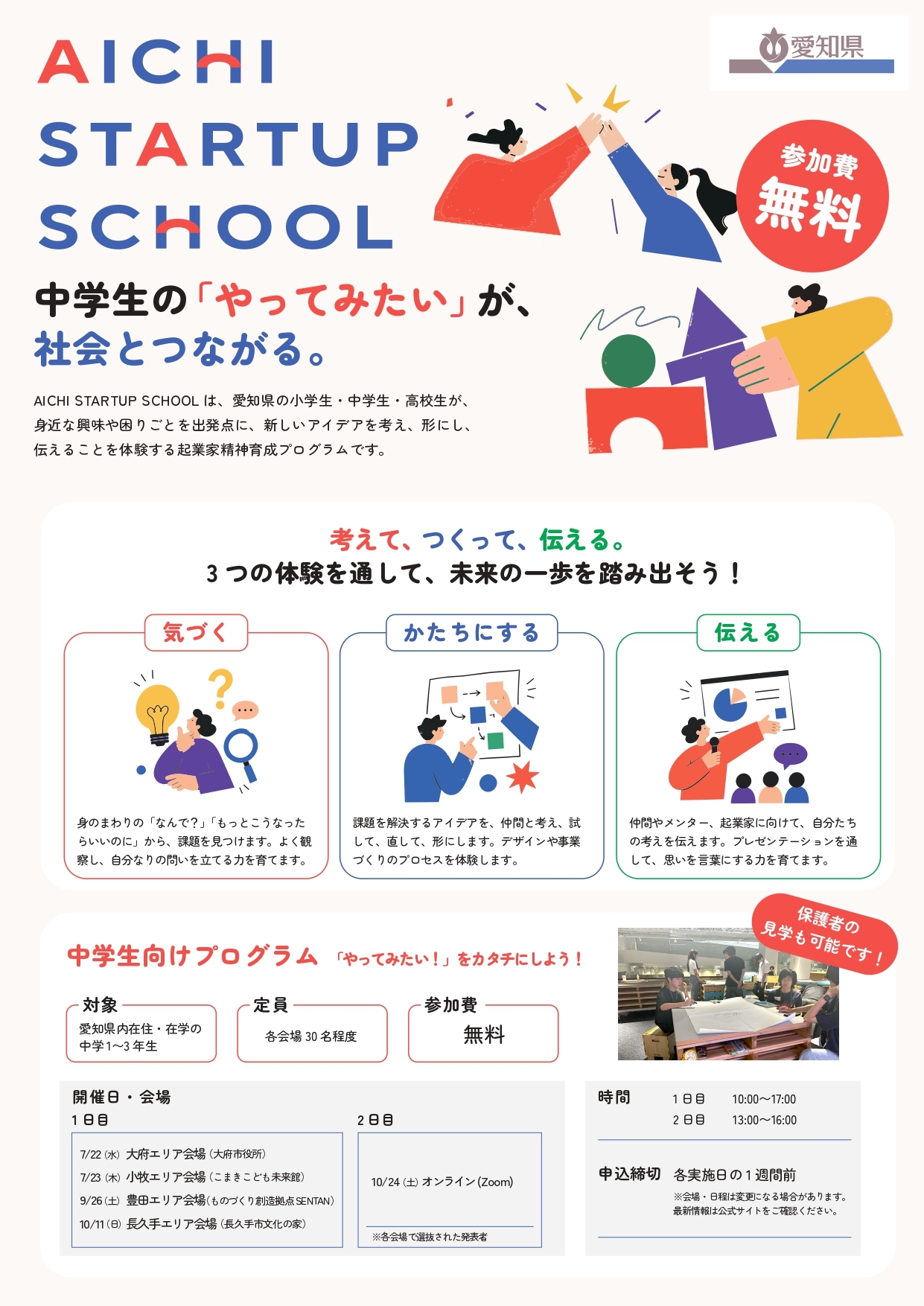「AICHI STARTUP SCHOOL」の開催中学生表