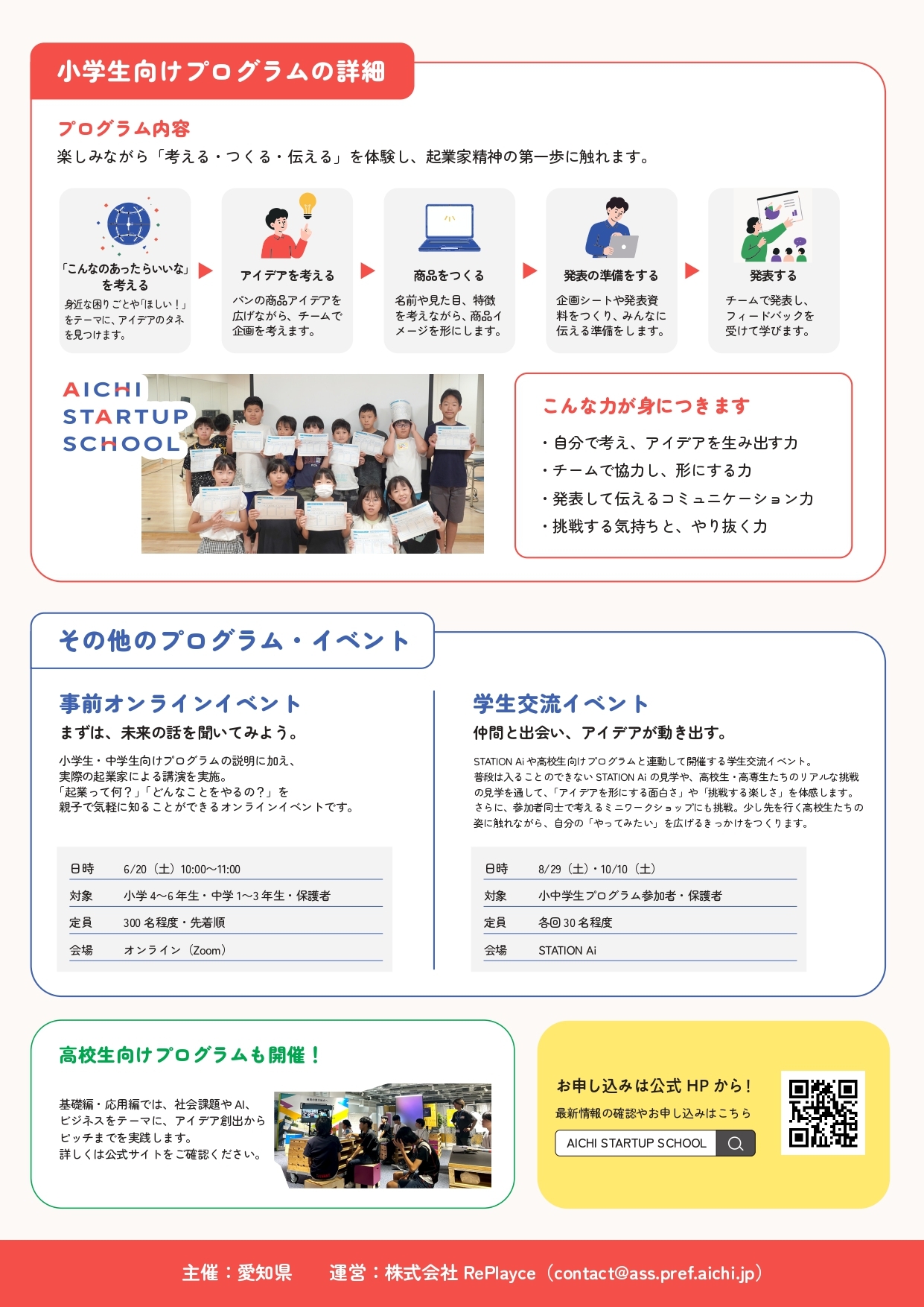 「AICHI STARTUP SCHOOL」の開催小学生裏